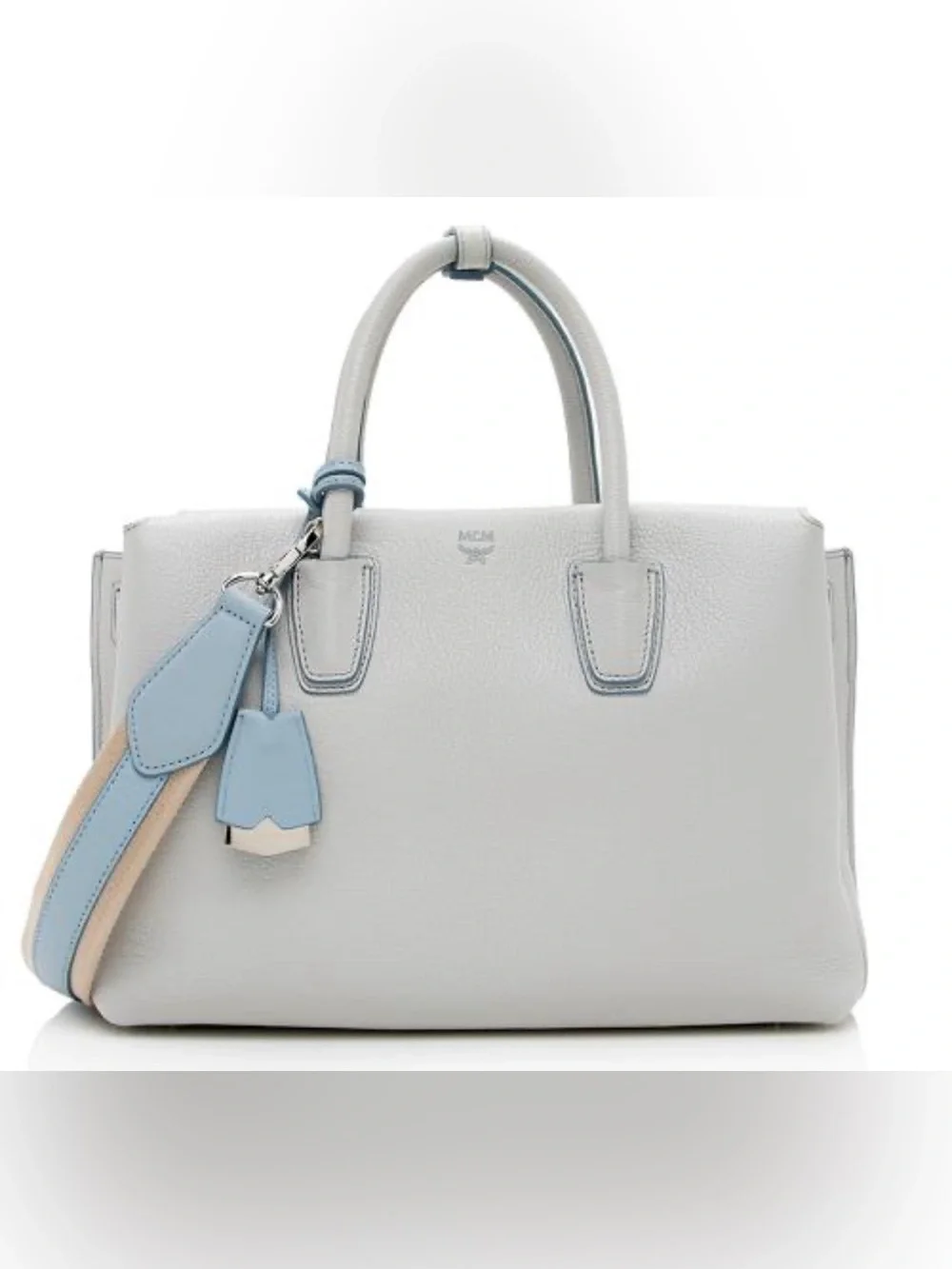 MCM Milla Gray Leather Handbag with Baby Blue Leather Trim